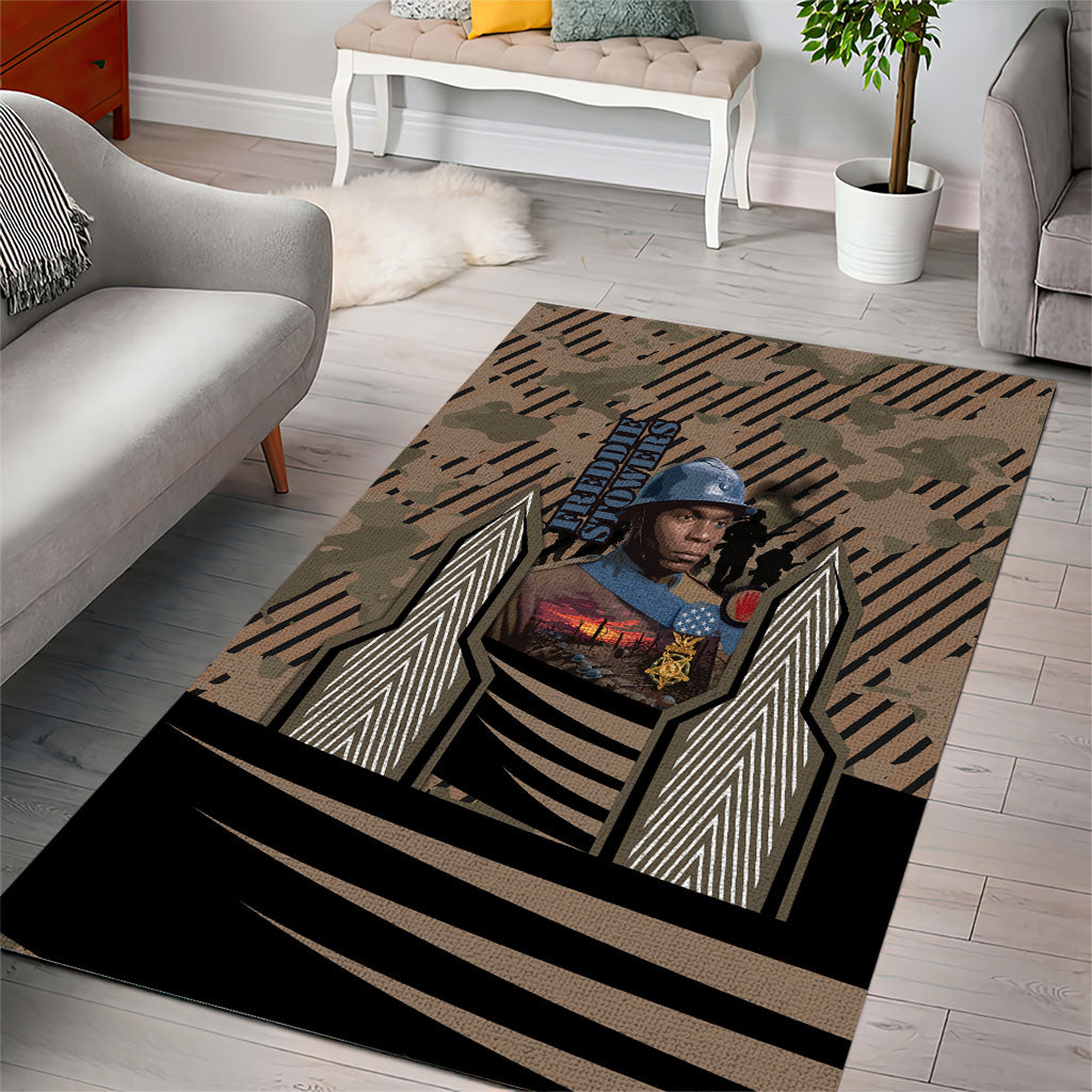 Freddie Stowers African American Area Rug Medal Of Honor Red Hand - Military Camouflage Striped World War I