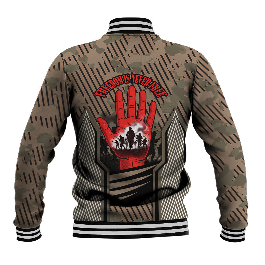Freddie Stowers African American Baseball Jacket Medal Of Honor Red Hand - Military Camouflage Striped World War I