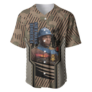 Freddie Stowers African American Baseball Jersey Medal Of Honor Red Hand - Military Camouflage Striped World War I