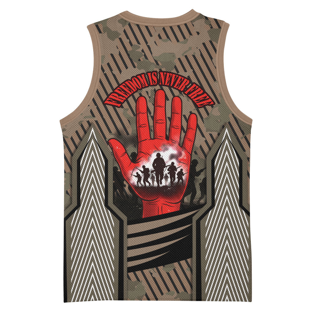 Freddie Stowers African American Basketball Jersey Medal Of Honor Red Hand - Military Camouflage Striped World War I
