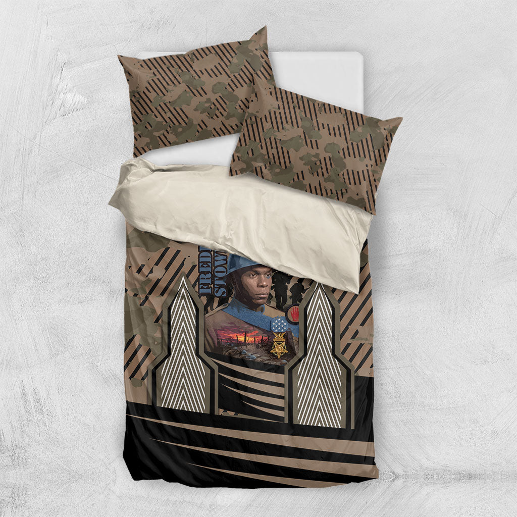 Freddie Stowers African American Bedding Set Medal Of Honor Red Hand - Military Camouflage Striped World War I