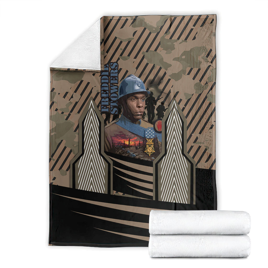 Freddie Stowers African American Blanket Medal Of Honor Red Hand - Military Camouflage Striped World War I