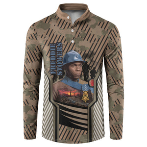 Freddie Stowers African American Button Sweatshirt Medal Of Honor Red Hand - Military Camouflage Striped World War I
