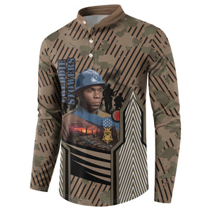 Freddie Stowers African American Button Sweatshirt Medal Of Honor Red Hand - Military Camouflage Striped World War I