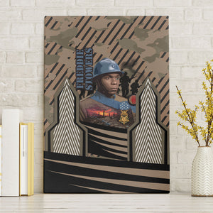 Freddie Stowers African American Canvas Wall Art Medal Of Honor Red Hand - Military Camouflage Striped World War I