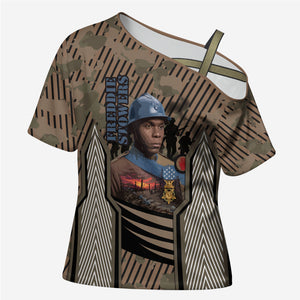 Freddie Stowers African American Cross Shoulder Shirt Medal Of Honor Red Hand - Military Camouflage Striped World War I