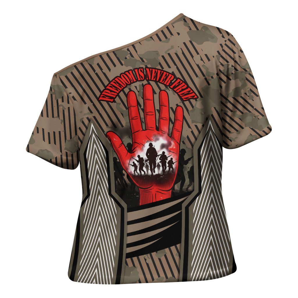 Freddie Stowers African American Cross Shoulder Shirt Medal Of Honor Red Hand - Military Camouflage Striped World War I