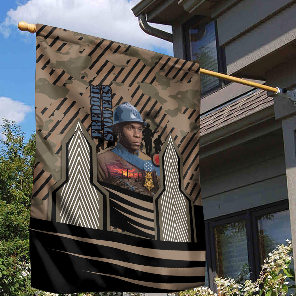Freddie Stowers African American Garden Flag Medal Of Honor Red Hand - Military Camouflage Striped World War I