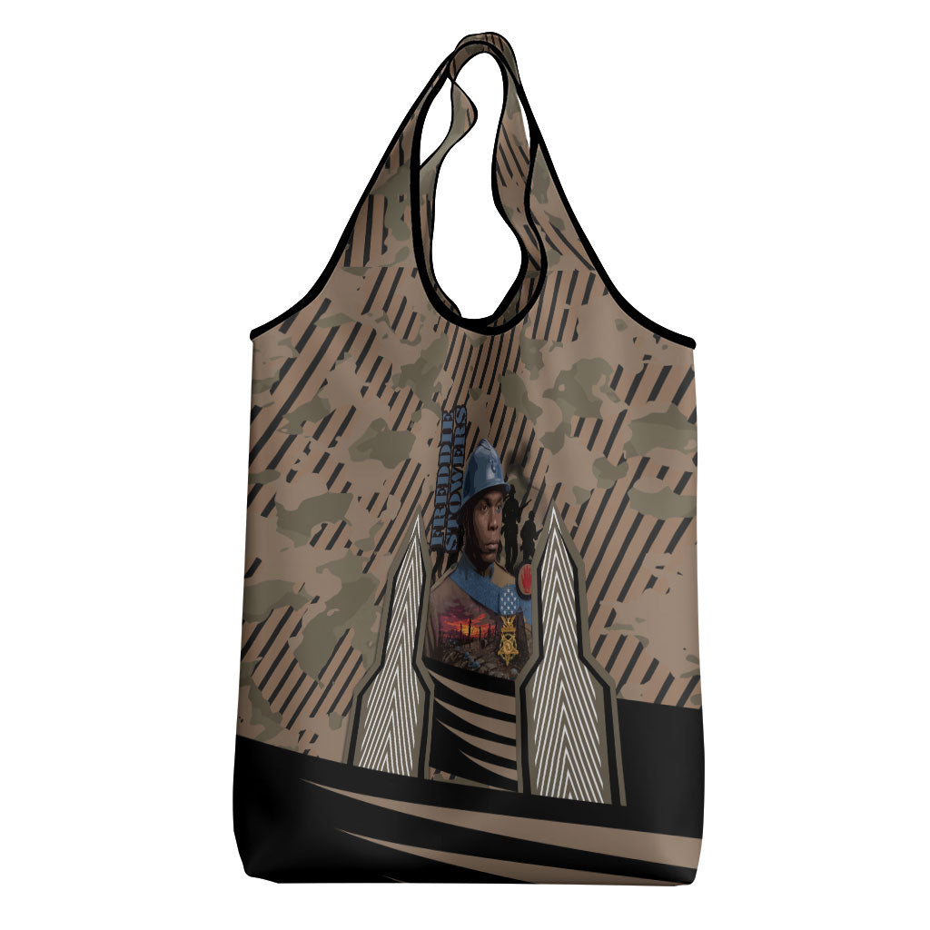 Freddie Stowers African American Grocery Bag Medal Of Honor Red Hand - Military Camouflage Striped World War I