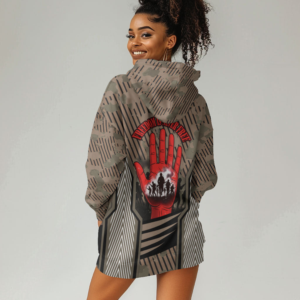 Freddie Stowers African American Hoodie Dress Medal Of Honor Red Hand - Military Camouflage Striped World War I