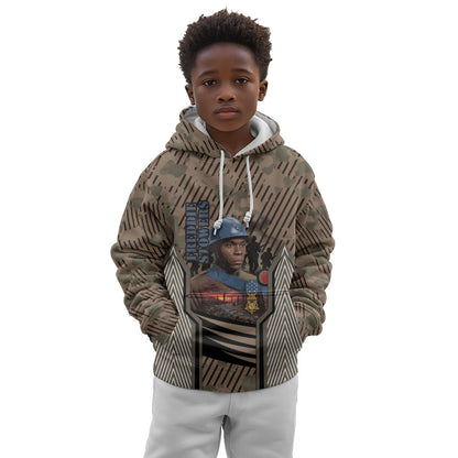 Freddie Stowers African American Kid Hoodie Medal Of Honor Red Hand - Military Camouflage Striped World War I