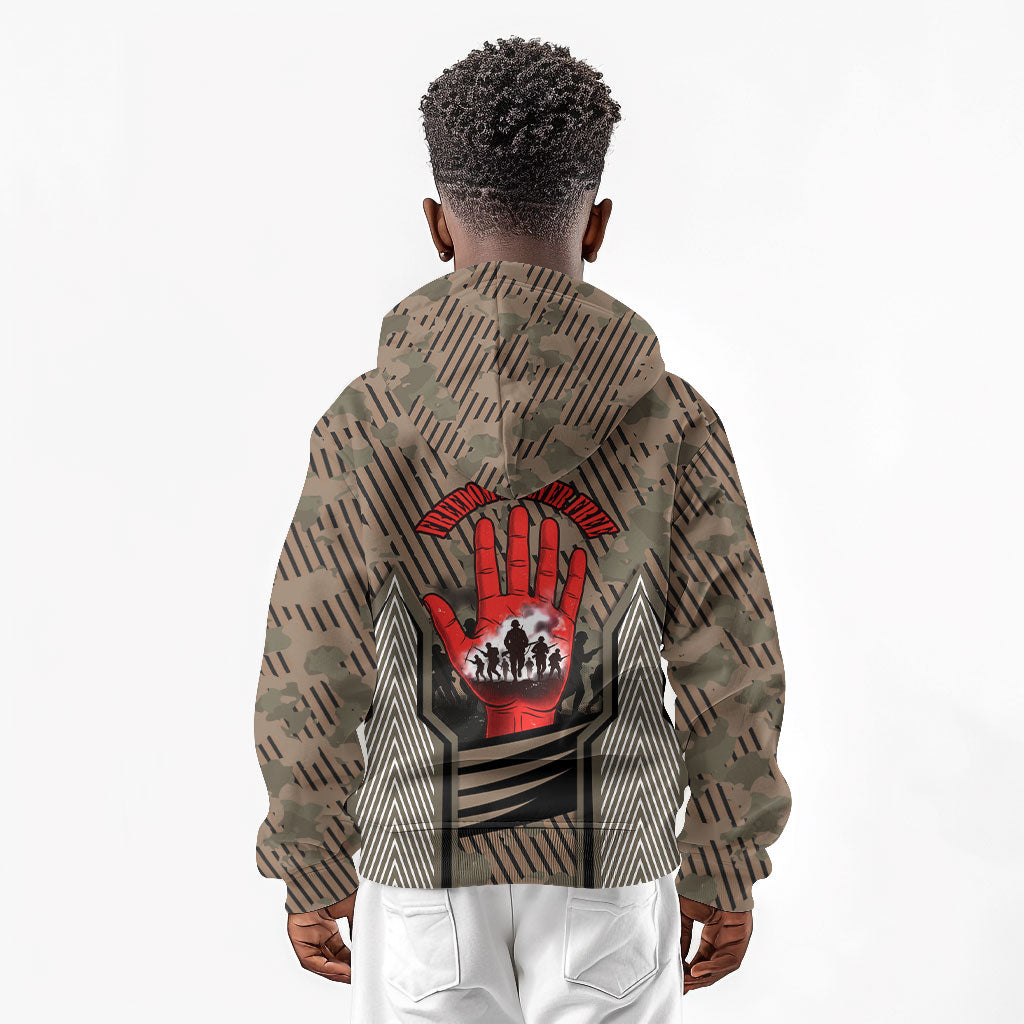 Freddie Stowers African American Kid Hoodie Medal Of Honor Red Hand - Military Camouflage Striped World War I