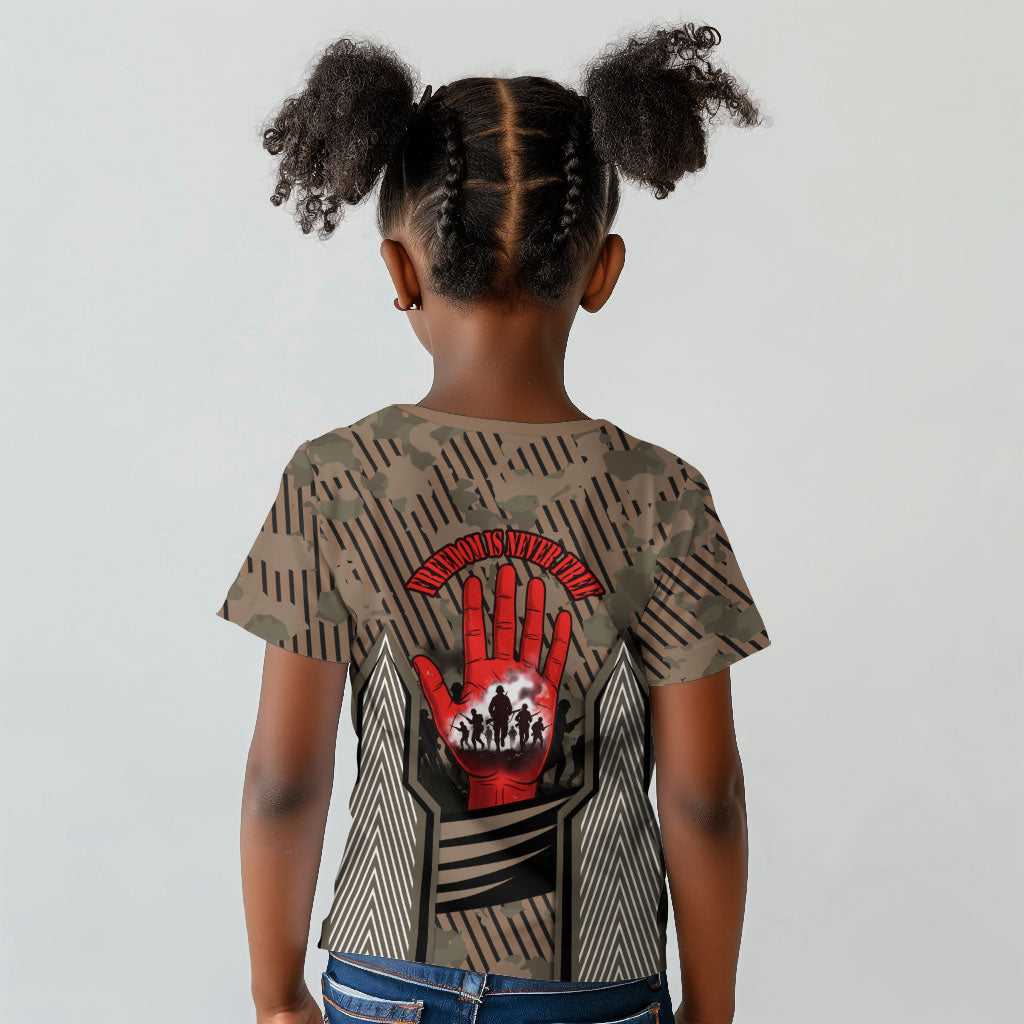 Freddie Stowers African American Kid T shirt Medal Of Honor Red Hand - Military Camouflage Striped World War I