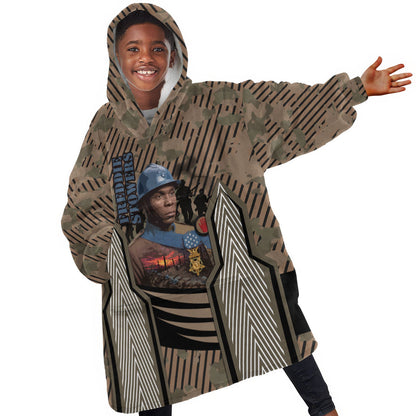 Freddie Stowers African American Kid Wearable Blanket Hoodie Medal Of Honor Red Hand - Military Camouflage Striped World War I