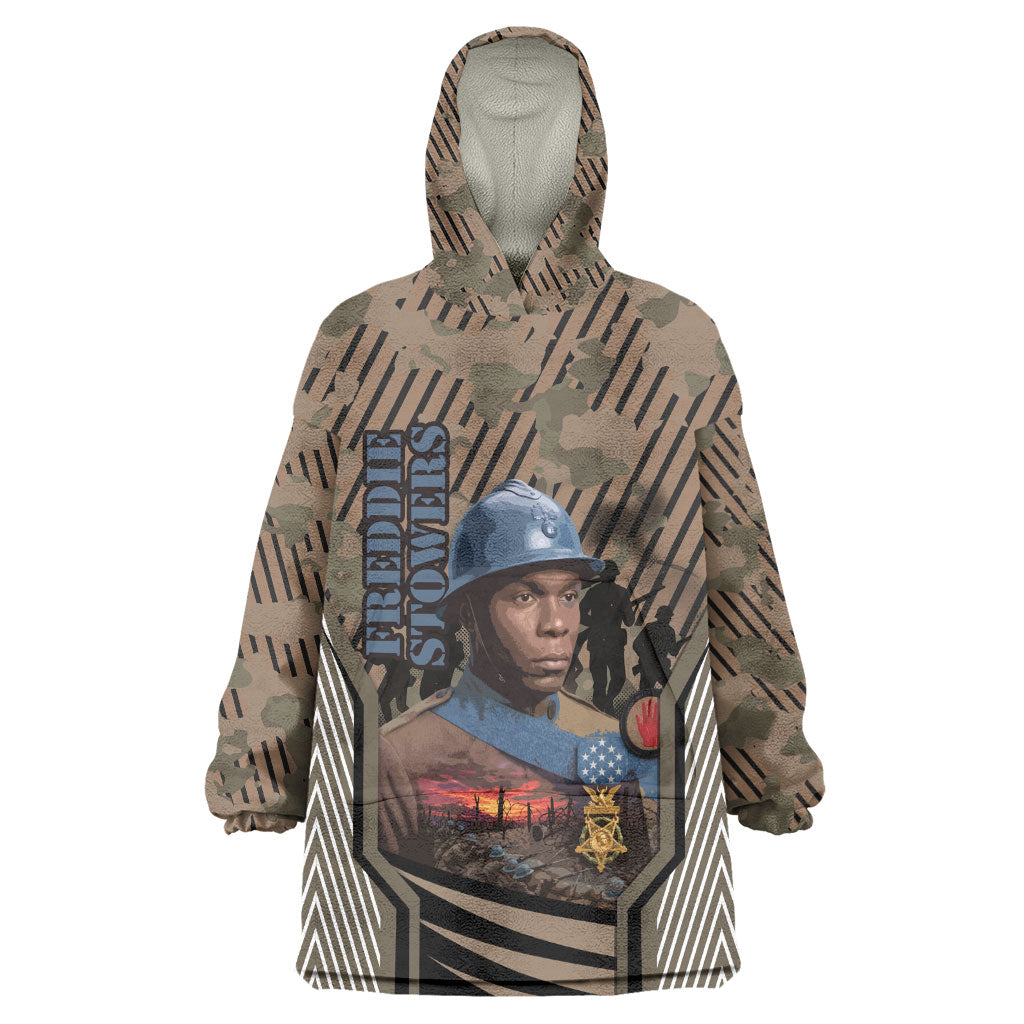 Freddie Stowers African American Kid Wearable Blanket Hoodie Medal Of Honor Red Hand - Military Camouflage Striped World War I
