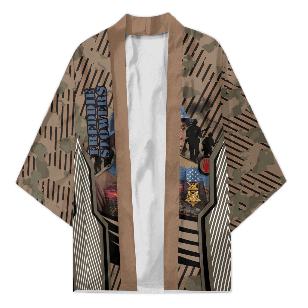 Freddie Stowers African American Kimono Medal Of Honor Red Hand - Military Camouflage Striped World War I