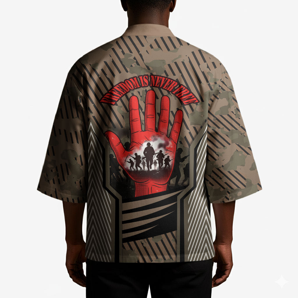 Freddie Stowers African American Kimono Medal Of Honor Red Hand - Military Camouflage Striped World War I