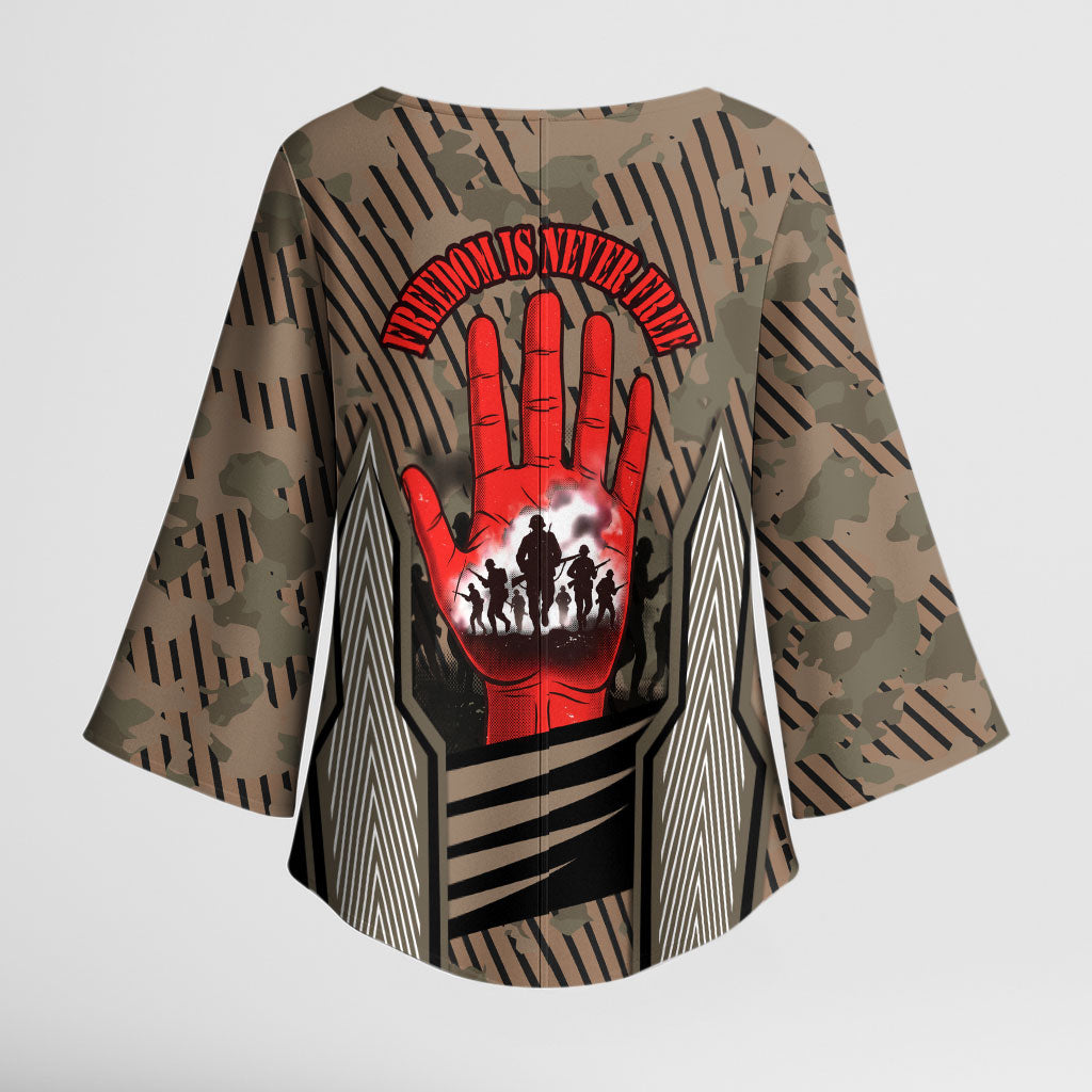 Freddie Stowers African American Kimono Sleeve Blouse Medal Of Honor Red Hand - Military Camouflage Striped World War I