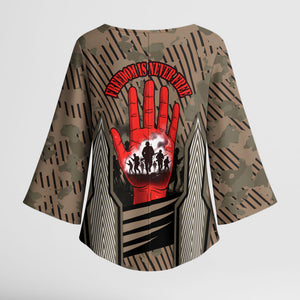 Freddie Stowers African American Kimono Sleeve Blouse Medal Of Honor Red Hand - Military Camouflage Striped World War I