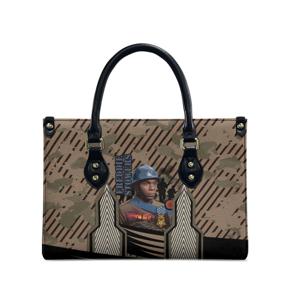 Freddie Stowers African American Leather Bag Medal Of Honor Red Hand - Military Camouflage Striped World War I