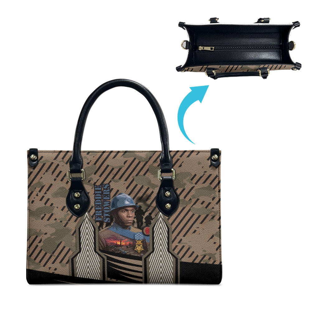 Freddie Stowers African American Leather Bag Medal Of Honor Red Hand - Military Camouflage Striped World War I
