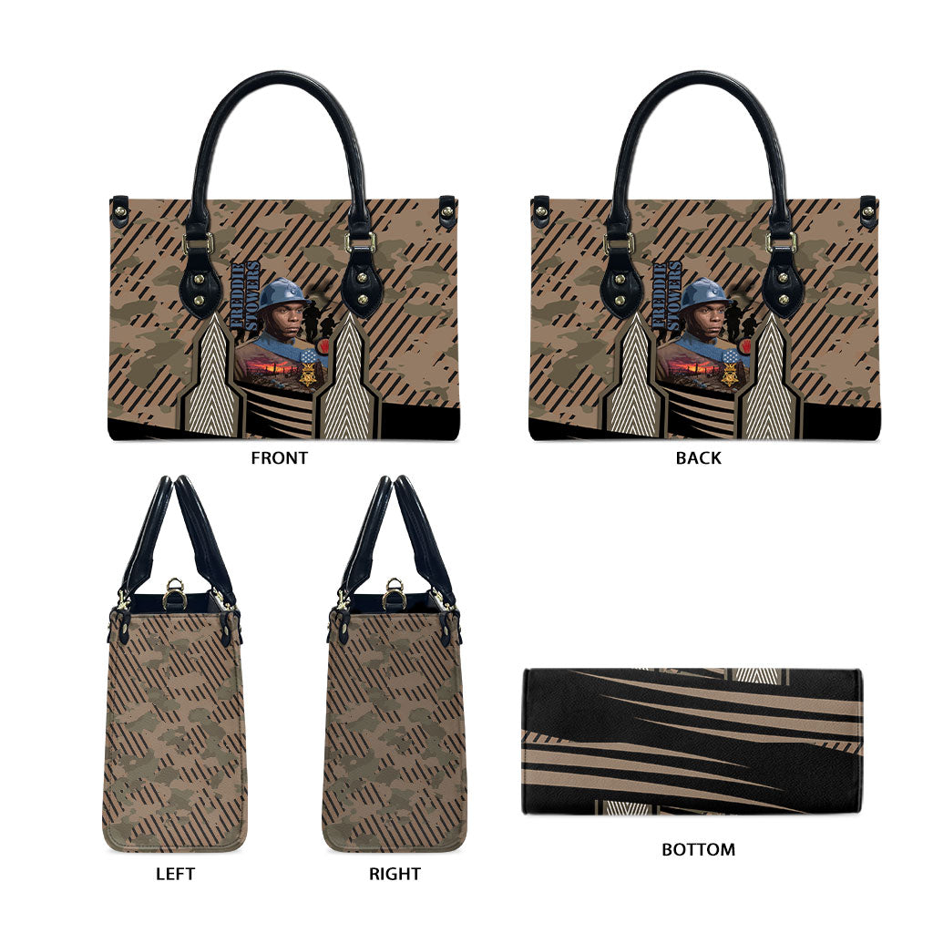Freddie Stowers African American Leather Bag Medal Of Honor Red Hand - Military Camouflage Striped World War I