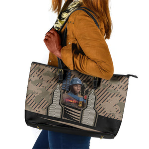 Freddie Stowers African American Leather Tote Bag Medal Of Honor Red Hand - Military Camouflage Striped World War I