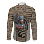 Freddie Stowers African American Long Sleeve Button Shirt Medal Of Honor Red Hand - Military Camouflage Striped World War I
