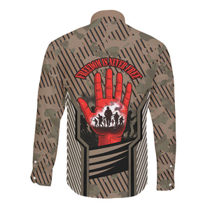 Freddie Stowers African American Long Sleeve Button Shirt Medal Of Honor Red Hand - Military Camouflage Striped World War I