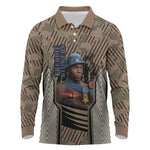 Freddie Stowers African American Long Sleeve Polo Shirt Medal Of Honor Red Hand - Military Camouflage Striped World War I