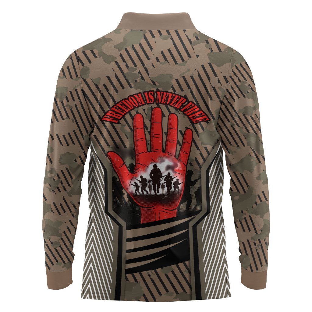 Freddie Stowers African American Long Sleeve Polo Shirt Medal Of Honor Red Hand - Military Camouflage Striped World War I