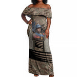 Freddie Stowers African American Off Shoulder Maxi Dress Medal Of Honor Red Hand - Military Camouflage Striped World War I