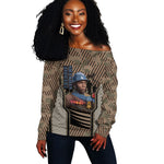 Freddie Stowers African American Off Shoulder Sweater Medal Of Honor Red Hand - Military Camouflage Striped World War I