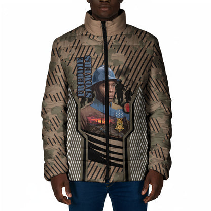 Freddie Stowers African American Padded Jacket Medal Of Honor Red Hand - Military Camouflage Striped World War I