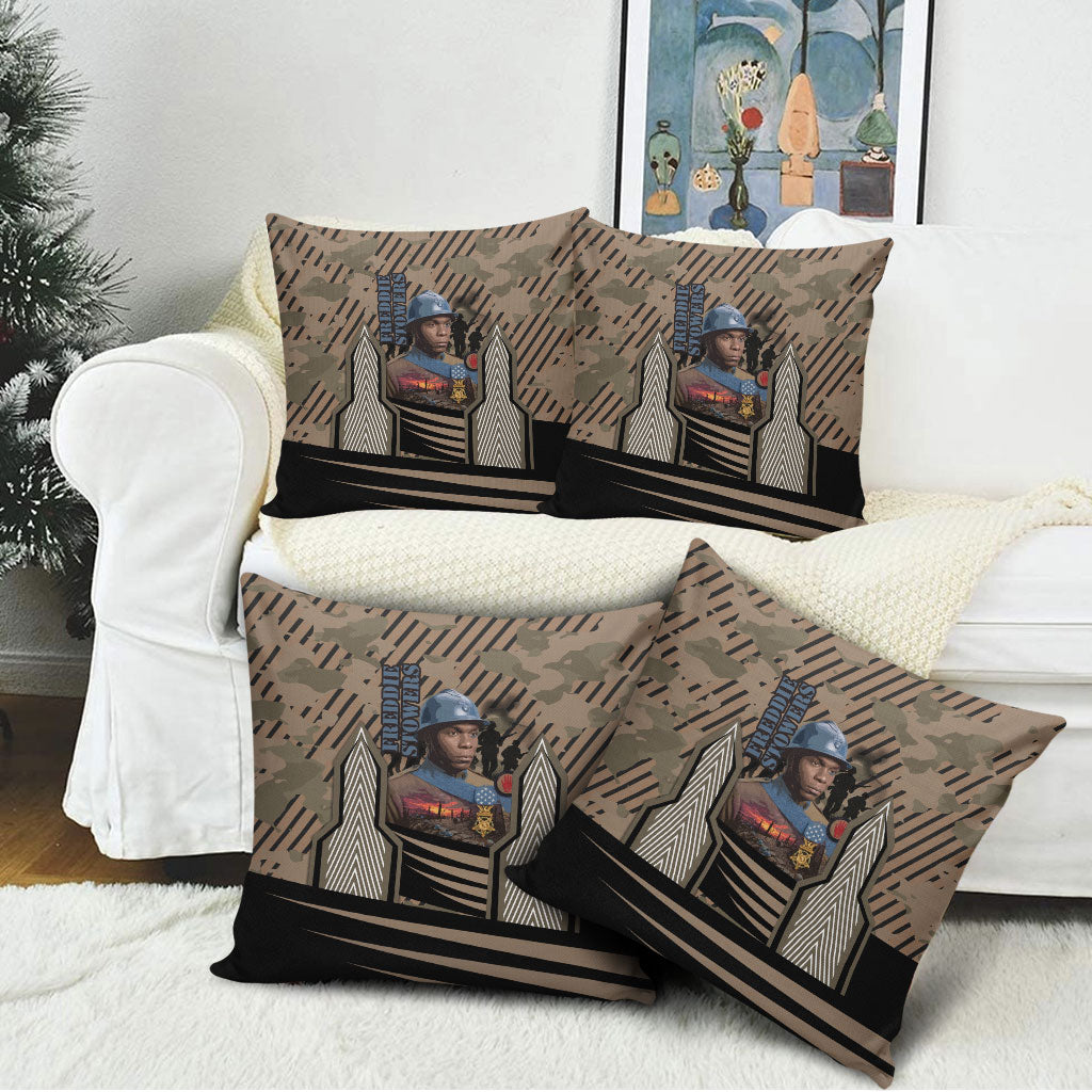 Freddie Stowers African American Pillow Cover Medal Of Honor Red Hand - Military Camouflage Striped World War I