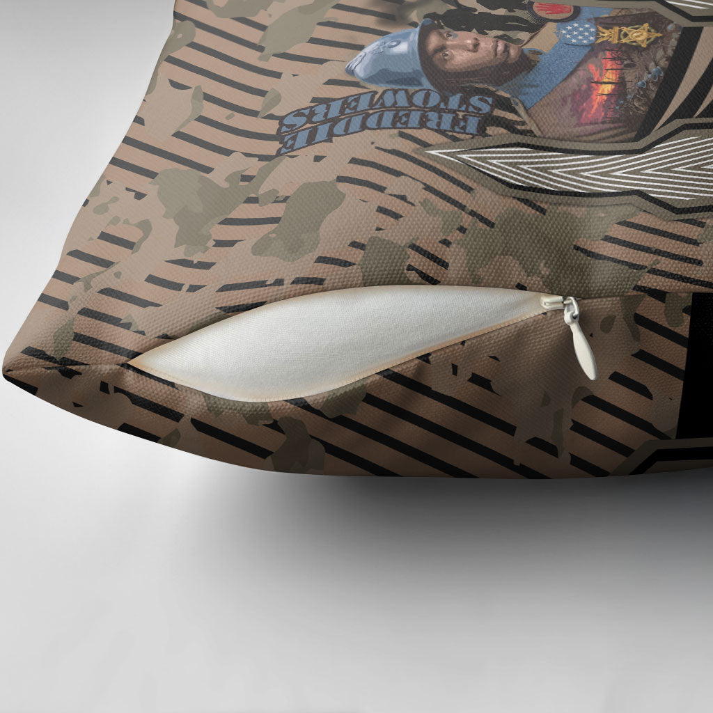 Freddie Stowers African American Pillow Cover Medal Of Honor Red Hand - Military Camouflage Striped World War I