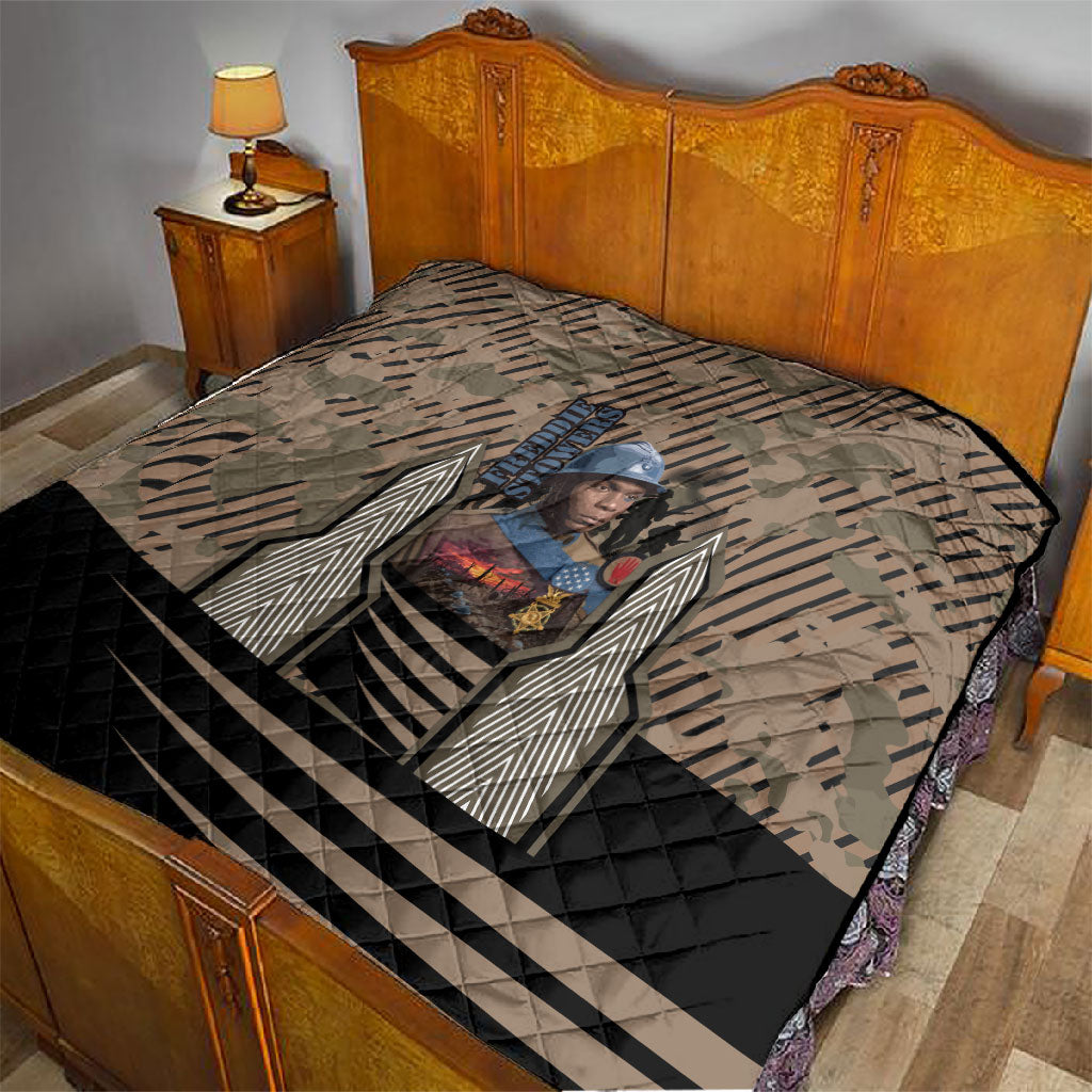 Freddie Stowers African American Quilt Medal Of Honor Red Hand - Military Camouflage Striped World War I
