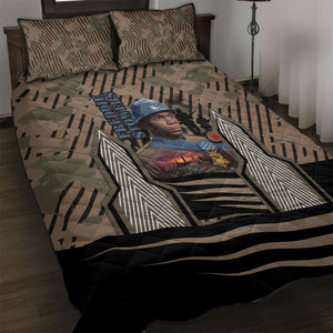 Freddie Stowers African American Quilt Bed Set Medal Of Honor Red Hand - Military Camouflage Striped World War I