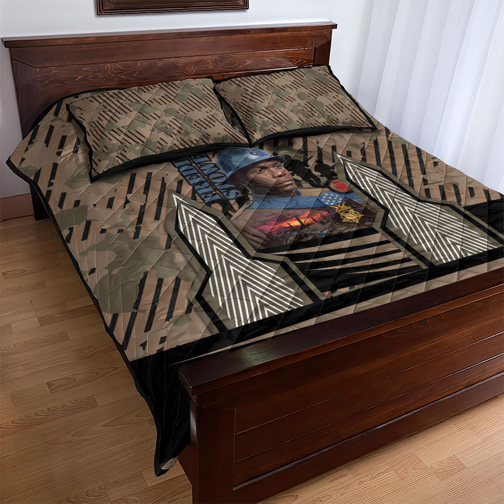 Freddie Stowers African American Quilt Bed Set Medal Of Honor Red Hand - Military Camouflage Striped World War I
