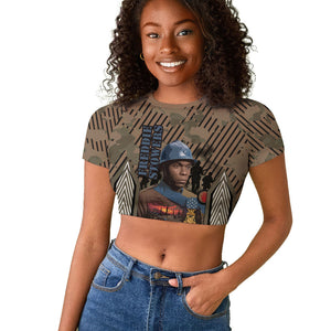 Freddie Stowers African American Raglan Cropped T shirt Medal Of Honor Red Hand - Military Camouflage Striped World War I