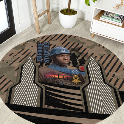 Freddie Stowers African American Round Carpet Medal Of Honor Red Hand - Military Camouflage Striped World War I
