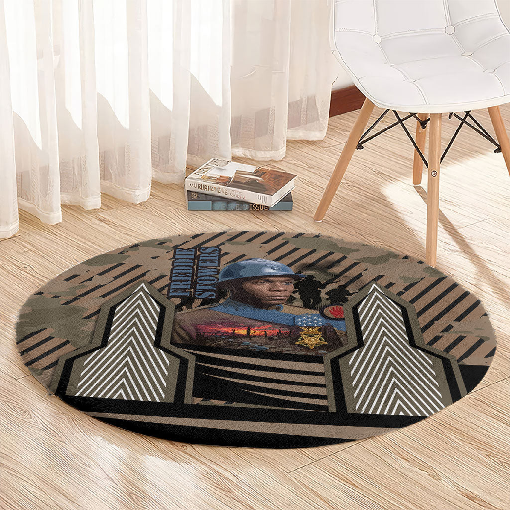 Freddie Stowers African American Round Carpet Medal Of Honor Red Hand - Military Camouflage Striped World War I