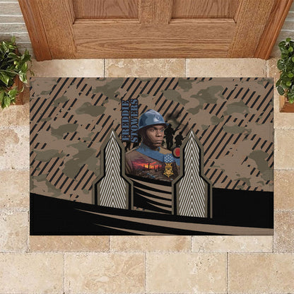 Freddie Stowers African American Rubber Doormat Medal Of Honor Red Hand - Military Camouflage Striped World War I