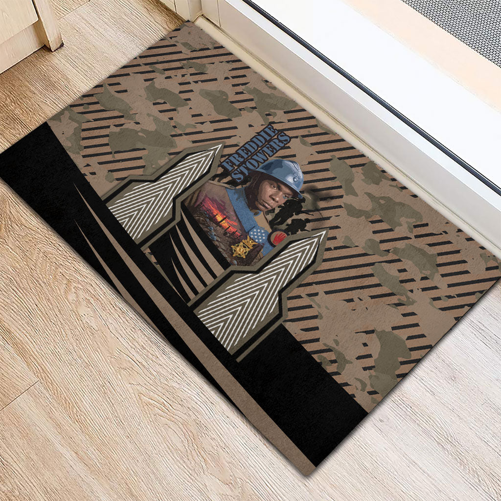 Freddie Stowers African American Rubber Doormat Medal Of Honor Red Hand - Military Camouflage Striped World War I