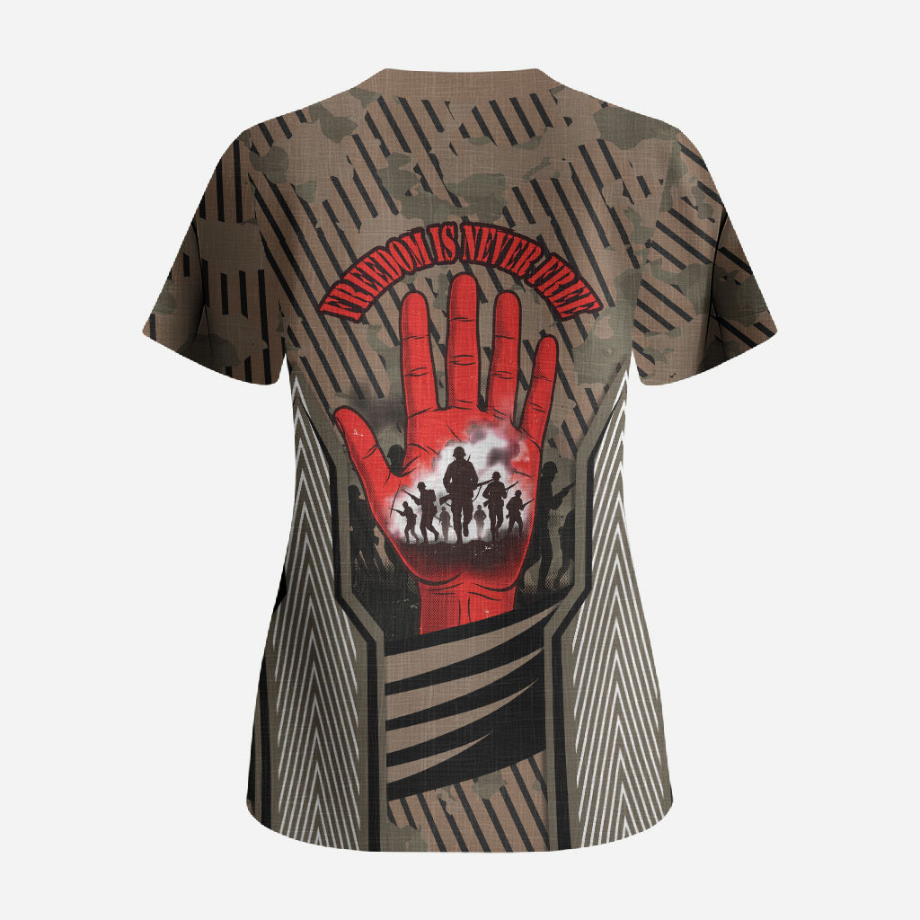 Freddie Stowers African American Scrub Top Medal Of Honor Red Hand - Military Camouflage Striped World War I