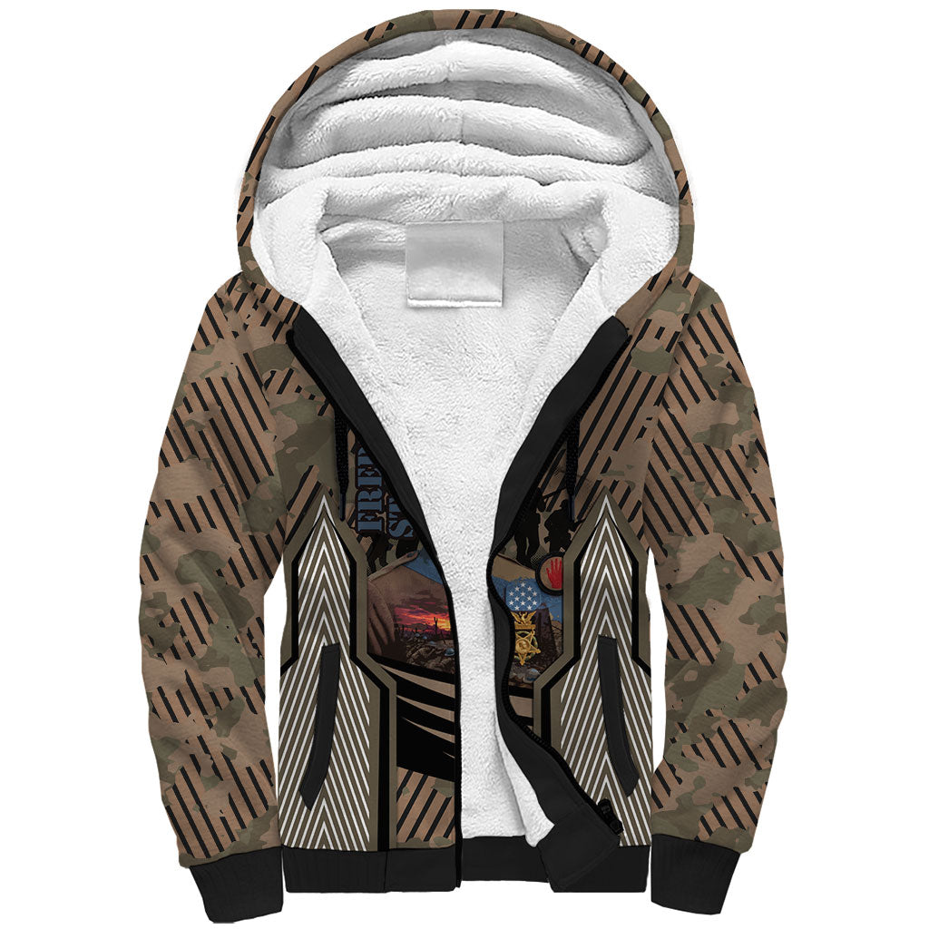 Freddie Stowers African American Sherpa Hoodie Medal Of Honor Red Hand - Military Camouflage Striped World War I