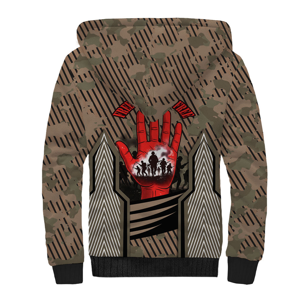 Freddie Stowers African American Sherpa Hoodie Medal Of Honor Red Hand - Military Camouflage Striped World War I