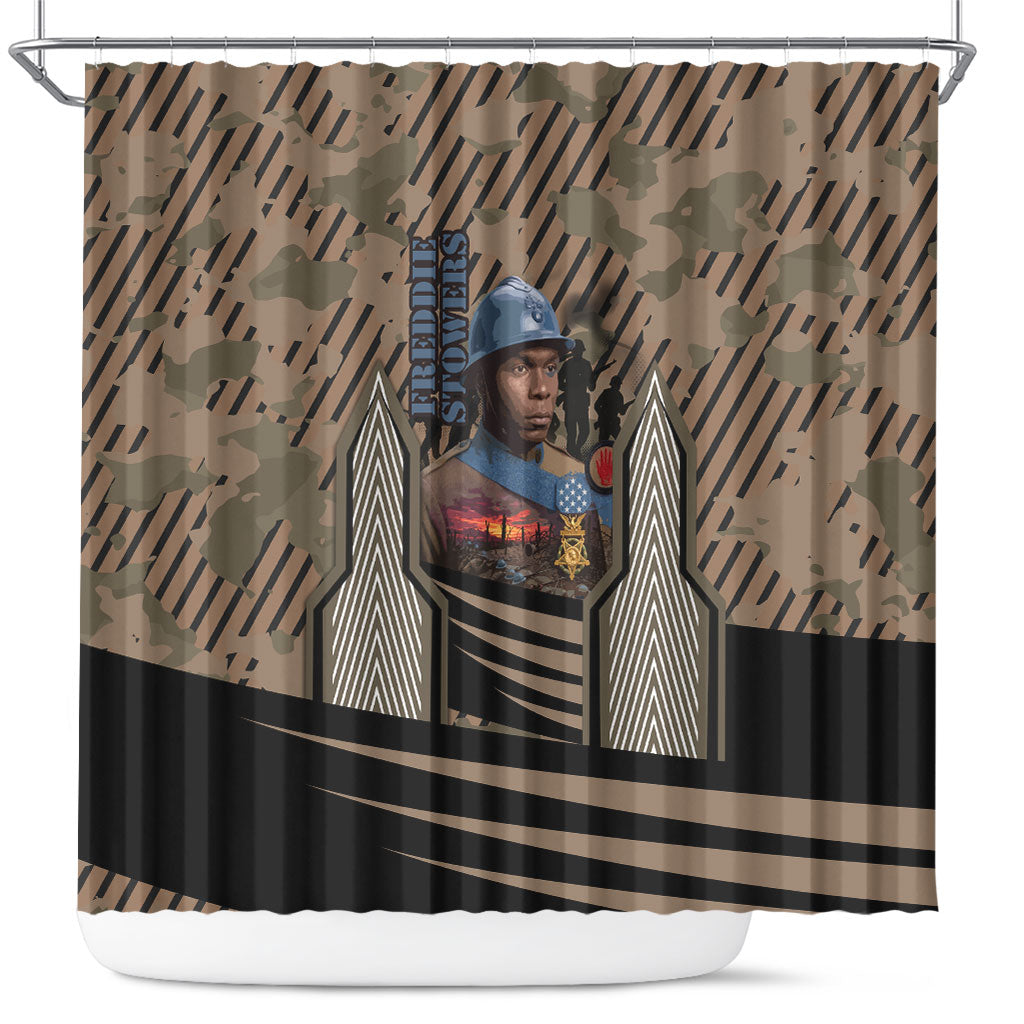 Freddie Stowers African American Shower Curtain Medal Of Honor Red Hand - Military Camouflage Striped World War I