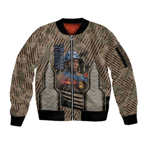Freddie Stowers African American Sleeve Zip Bomber Jacket Medal Of Honor Red Hand - Military Camouflage Striped World War I