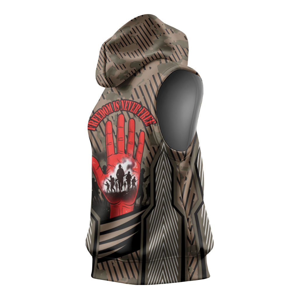 Freddie Stowers African American Sleeveless Hoodie Medal Of Honor Red Hand - Military Camouflage Striped World War I